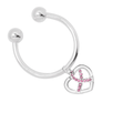 Crystal Pink Ribbon Silver Heart Keychains