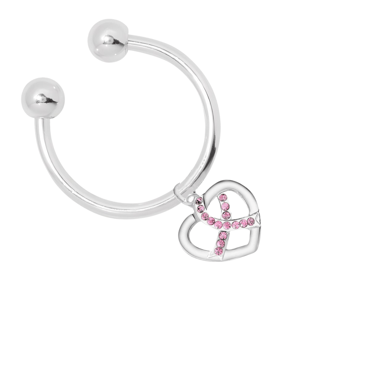 Crystal Pink Ribbon Silver Heart Keychains
