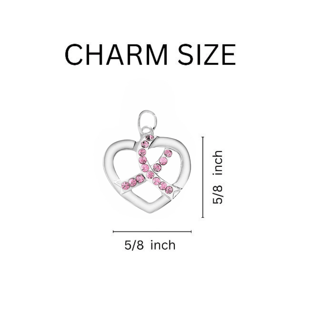 Crystal Pink Ribbon Heart Charm Leather Cord Bracelets
