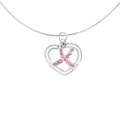 Crystal Pink Ribbon Silver Heart Necklaces