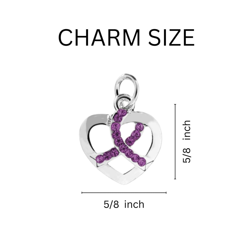 Crystal Purple Ribbon Heart Hanging Earrings