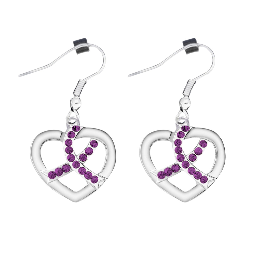 Crystal Purple Ribbon Heart Hanging Earrings