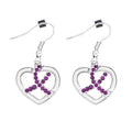 Crystal Purple Ribbon Heart Hanging Earrings