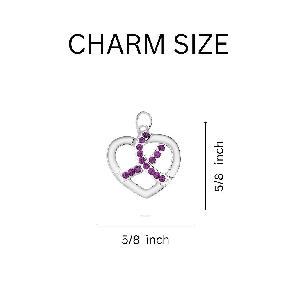 Crystal Purple Ribbon Heart Charm Leather Cord Bracelets