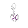 Crystal Purple Ribbon Silver Heart Hanging Charms