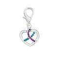 Crystal Teal & Purple Ribbon Silver Heart Hanging Charms