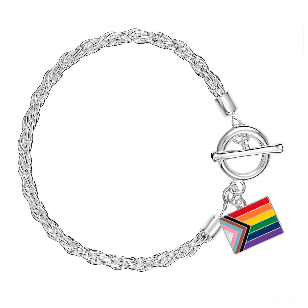 Daniel Quasar Rectangle Flag Charm Silver Rope Bracelets
