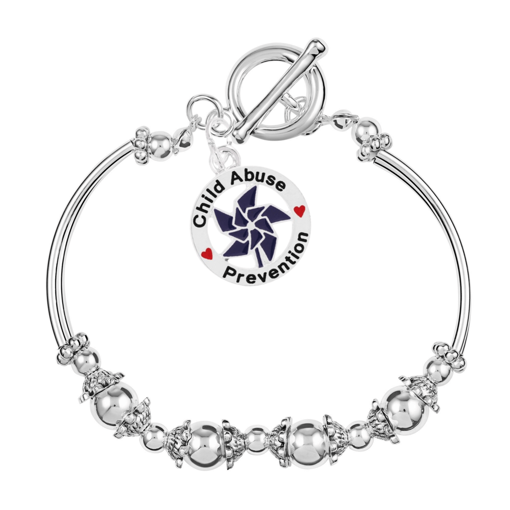 Dark Blue Pinwheel Charm Child Abuse Prevention Partial Beaded Bracelets