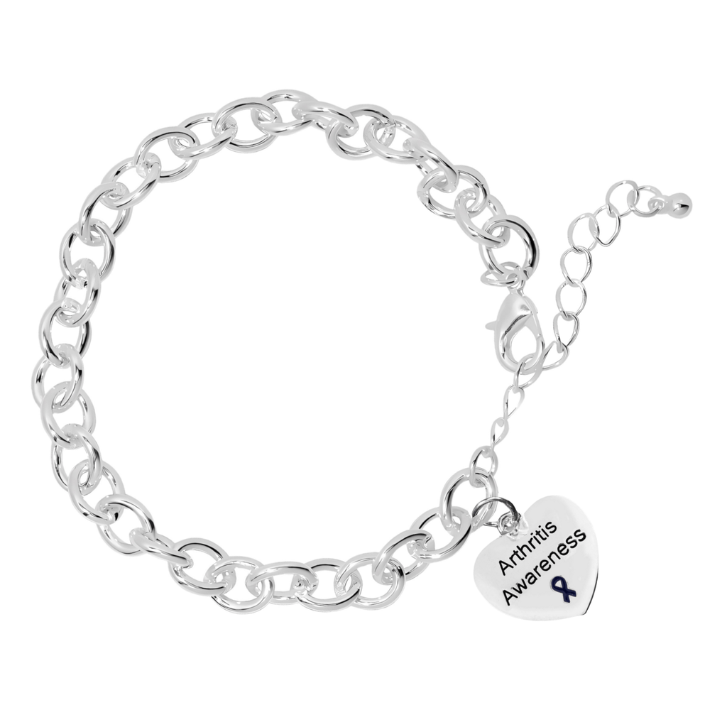 Dark Blue Ribbon Arthritis Awareness Heart Charm Link Style Chunky Bracelets