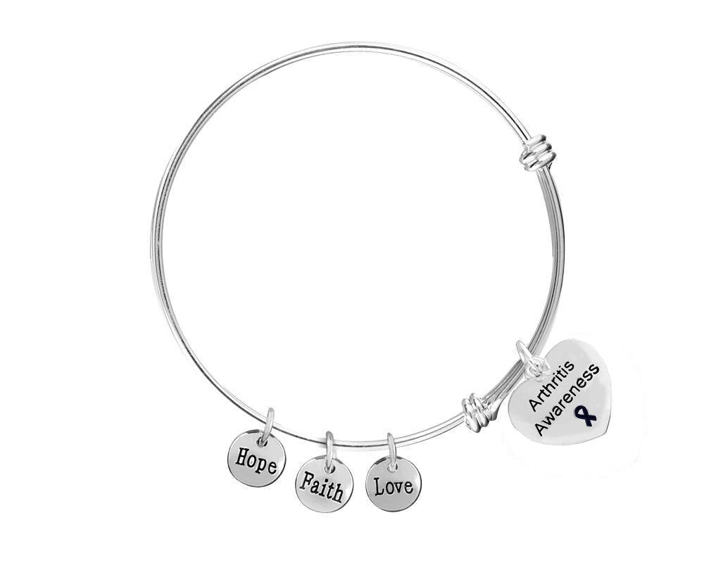 Dark Blue Ribbon Arthritis Awareness Heart Retractable Charm Bracelets