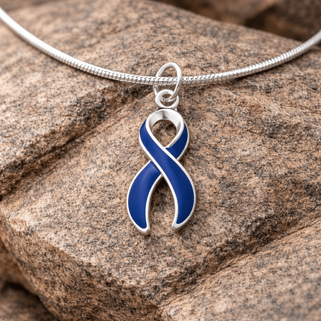 Dark Blue Ribbon Awareness Necklaces