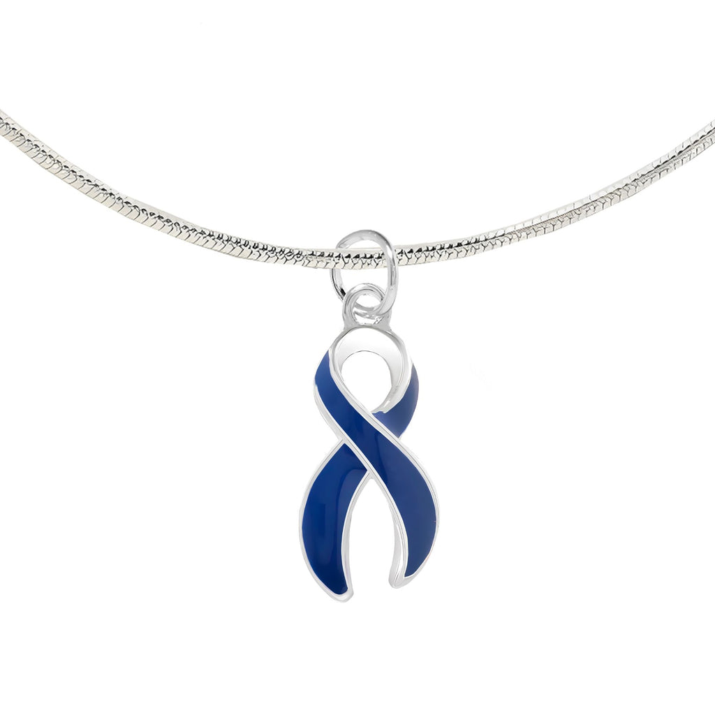 Dark Blue Ribbon Awareness Necklaces