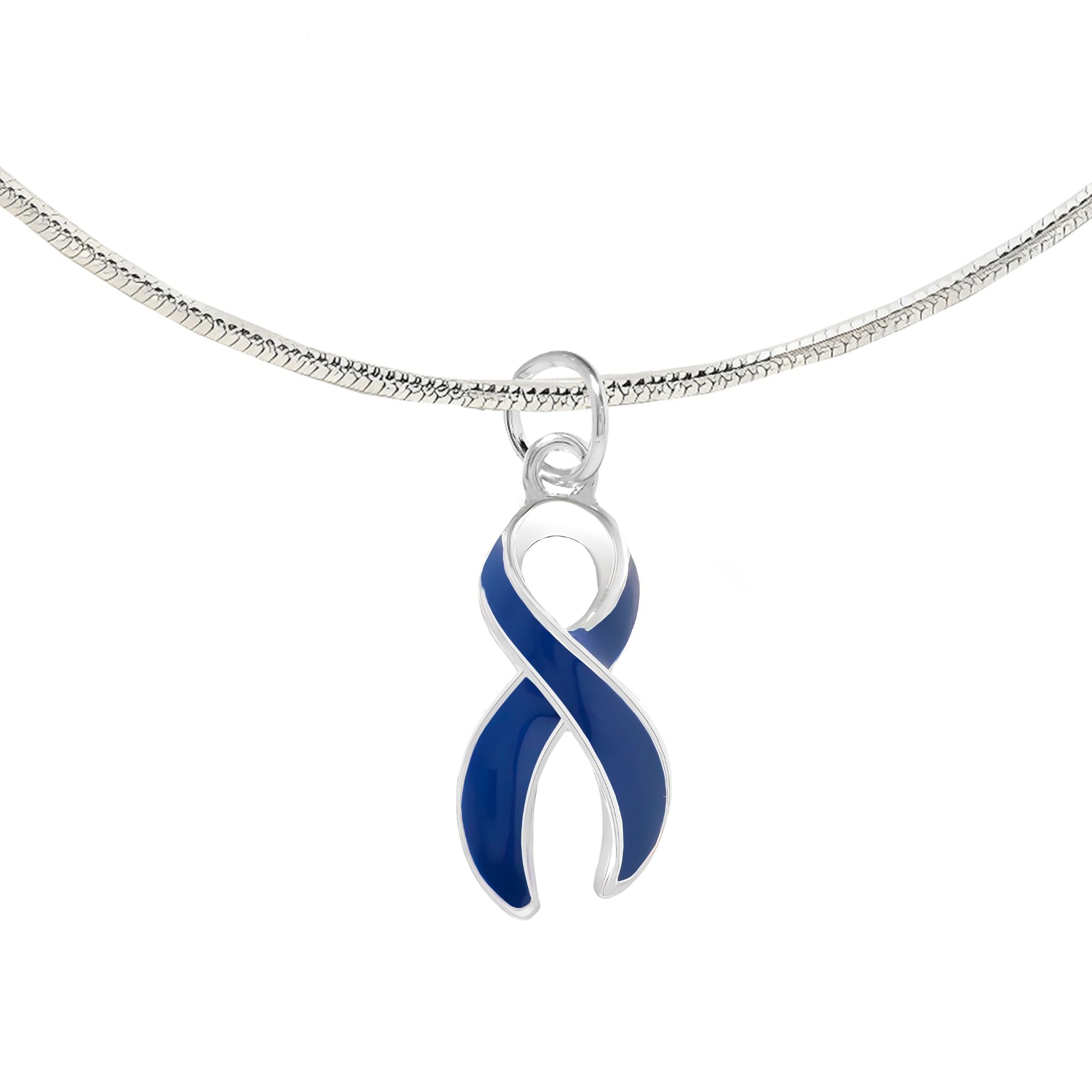 Dark Blue Ribbon Awareness Necklaces