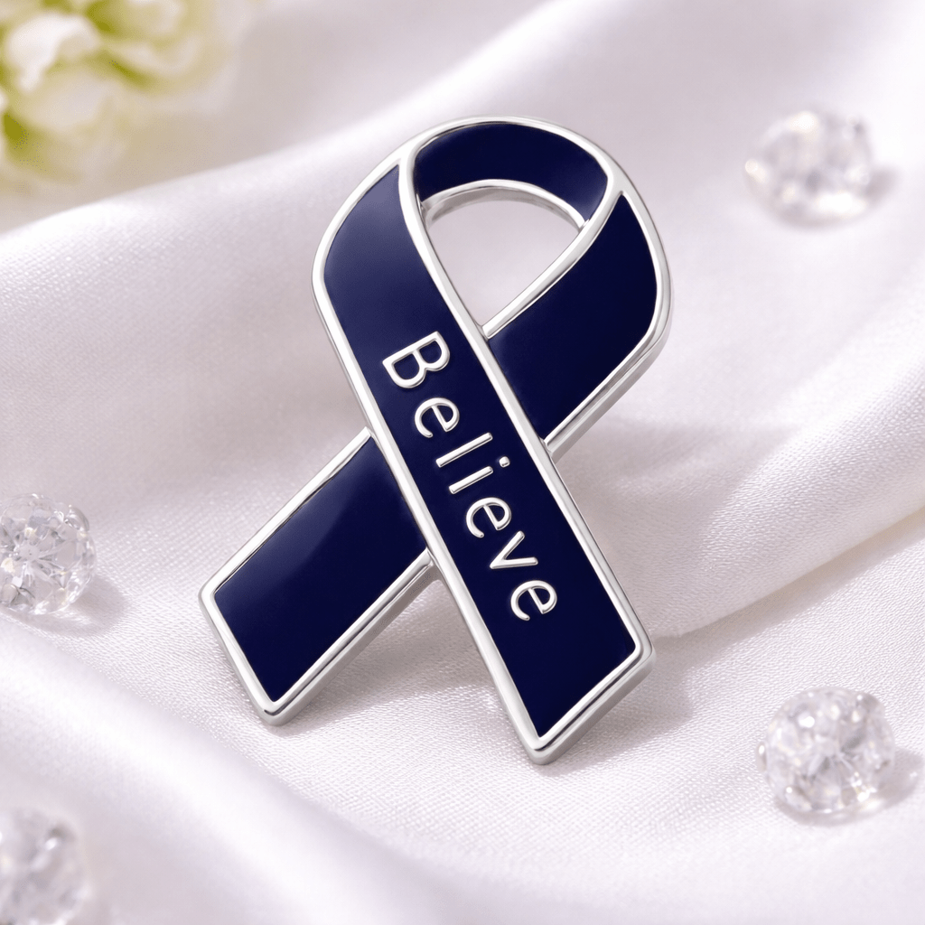 Dark Blue Ribbon Believe Pins