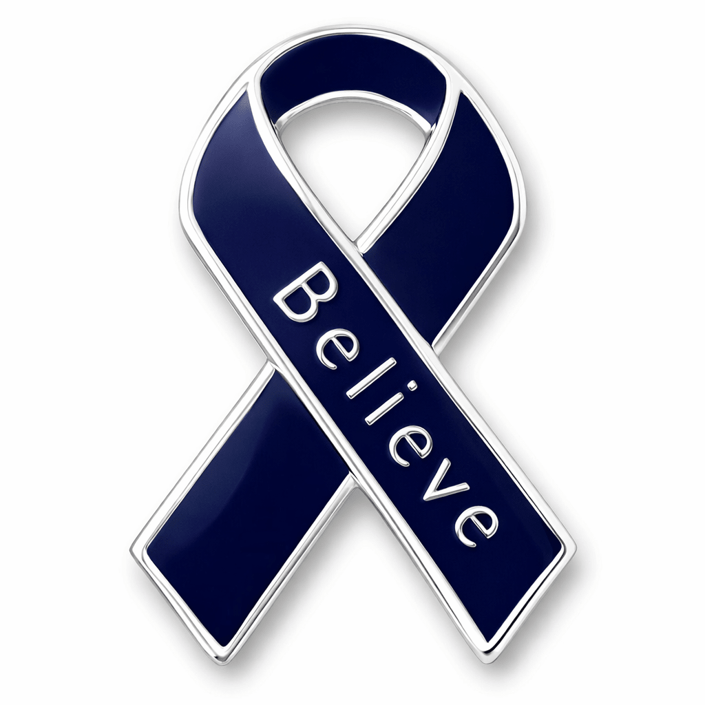 Dark Blue Ribbon Believe Pins