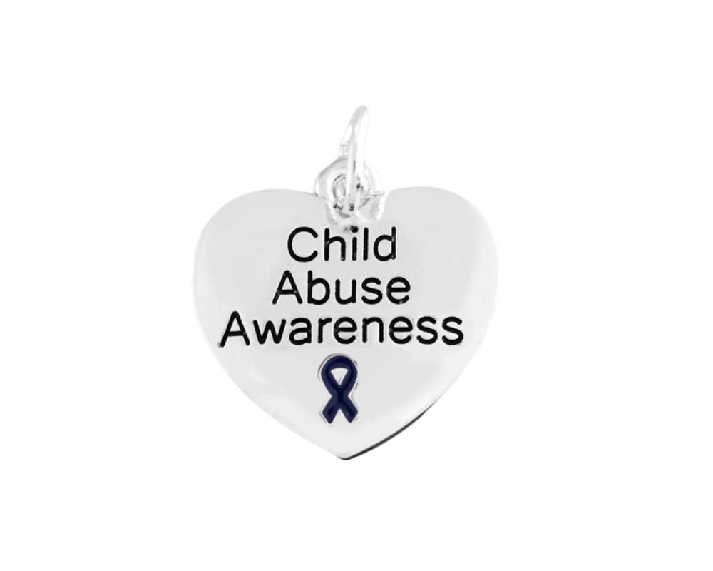 Dark Blue Ribbon Child Abuse Awareness Heart Charms