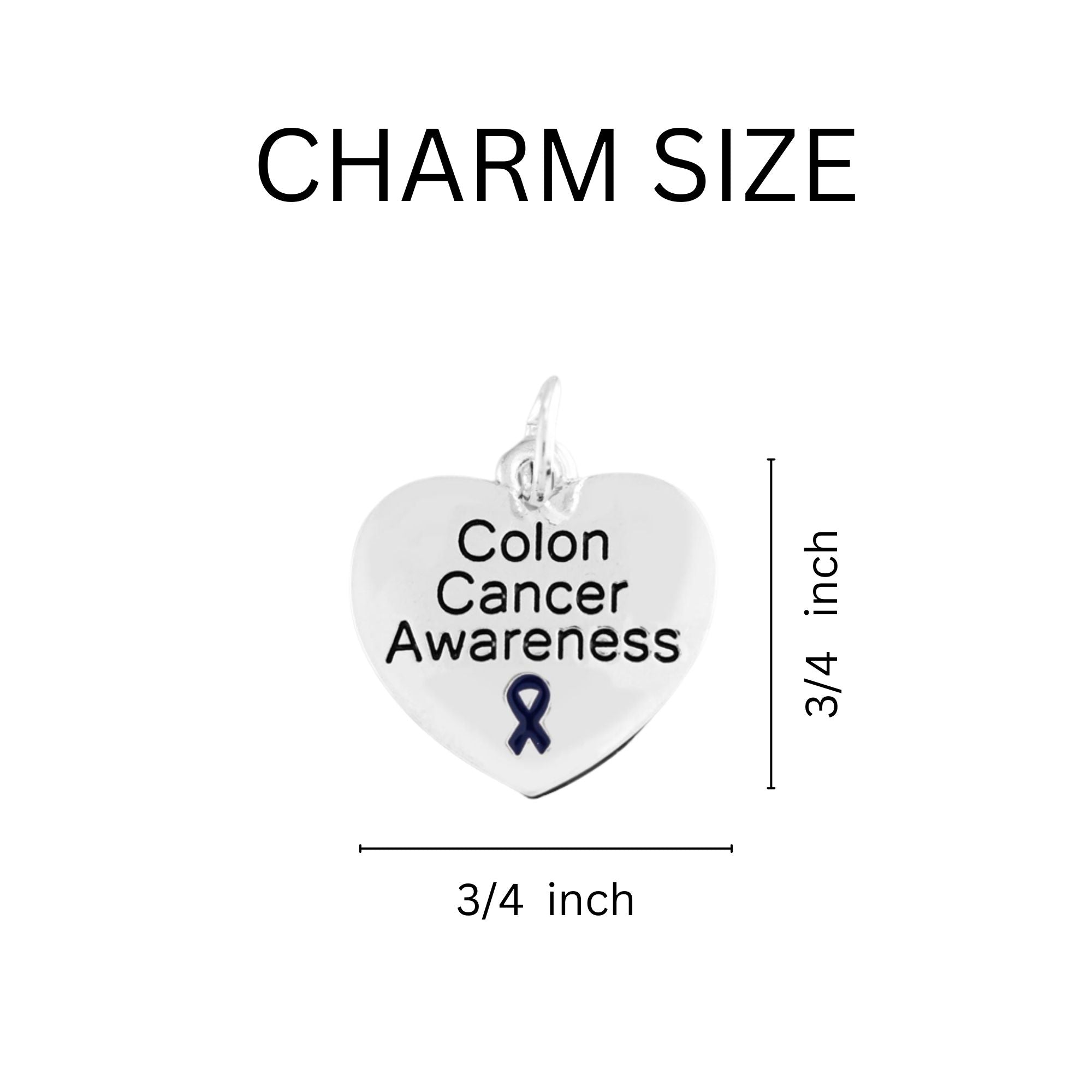 Dark Blue Ribbon Colon Cancer Awareness Heart Charm Chunky Bracelets