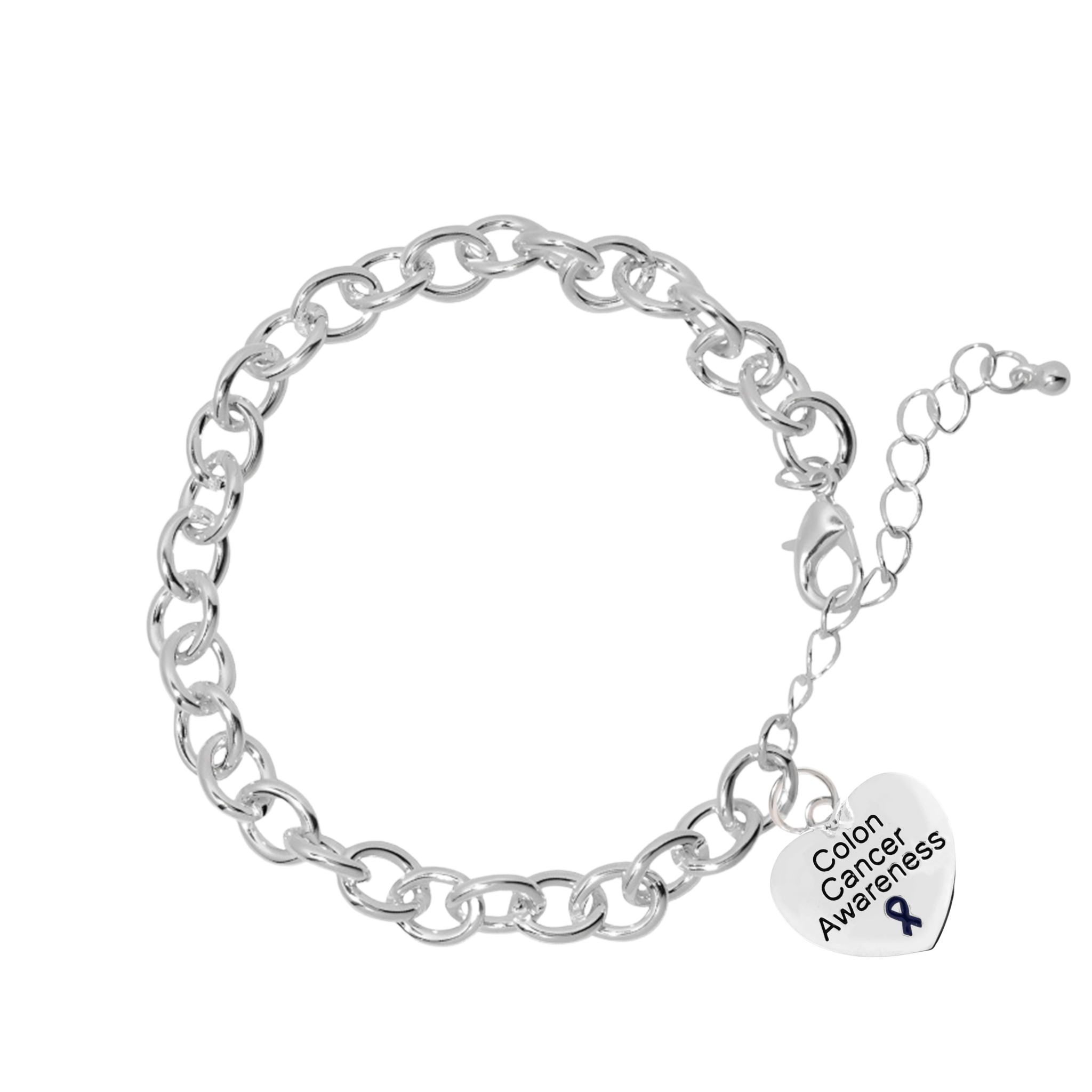 Dark Blue Ribbon Colon Cancer Awareness Heart Charm Chunky Bracelets