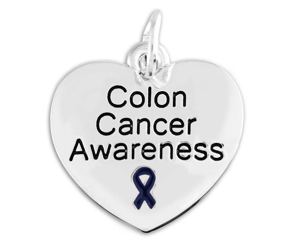 Dark Blue Ribbon Colon Cancer Awareness Heart Charms
