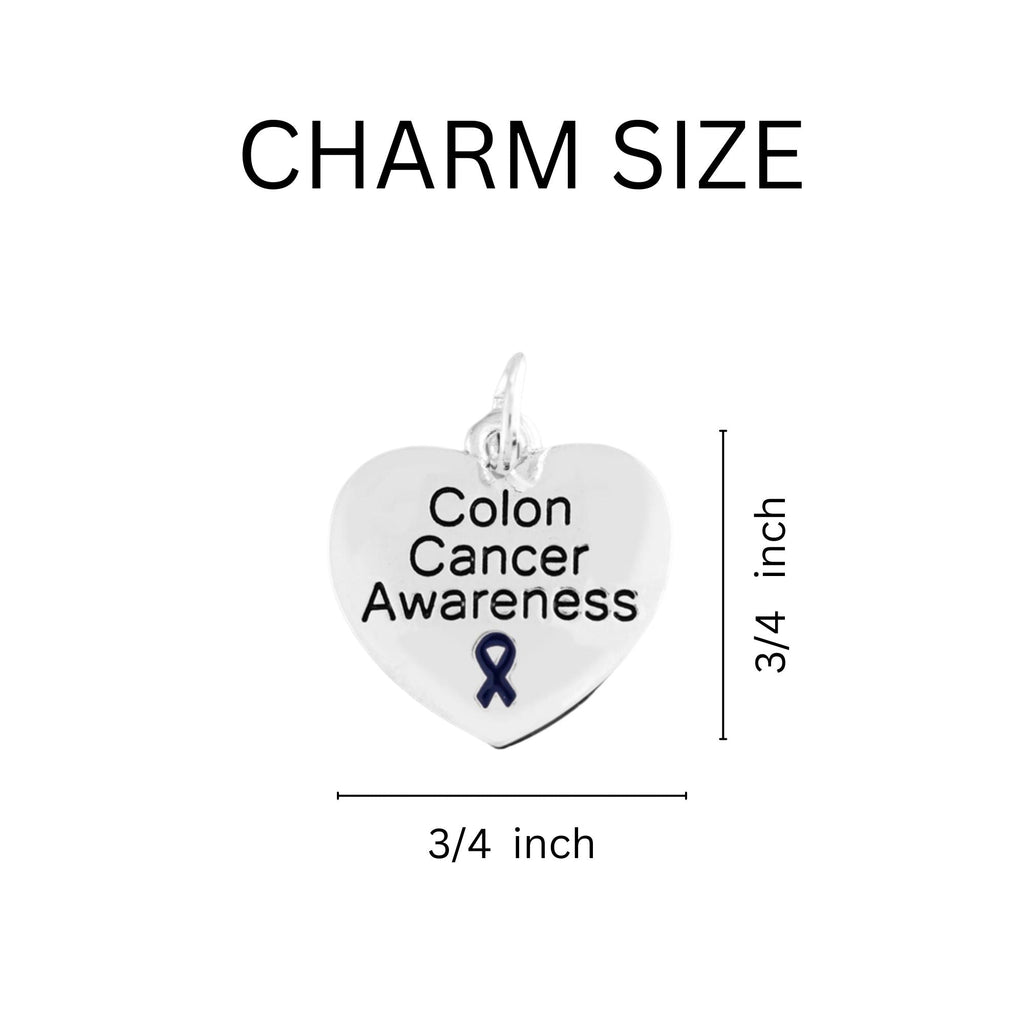 Dark Blue Ribbon Colon Cancer Awareness Heart Charms