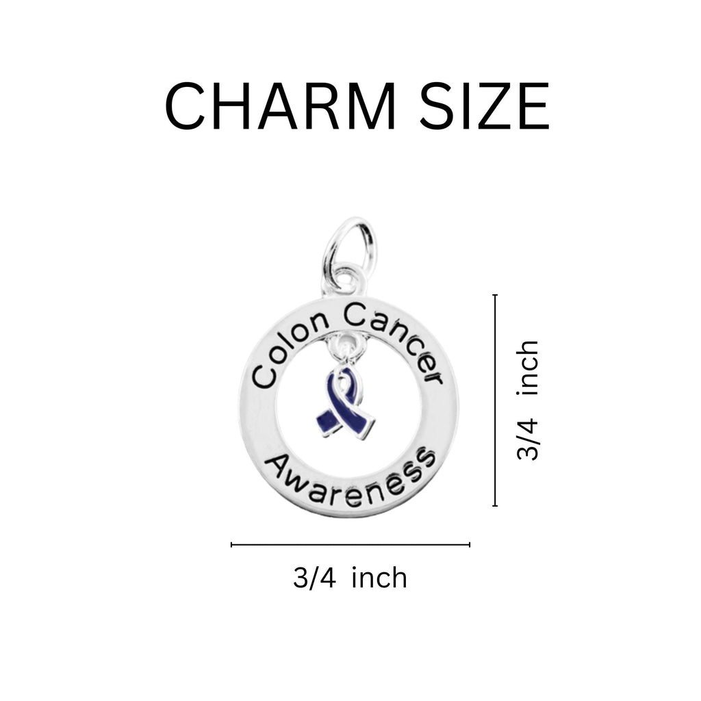Dark Blue Ribbon Colon Cancer Circle Charm Partial Beaded Bracelet