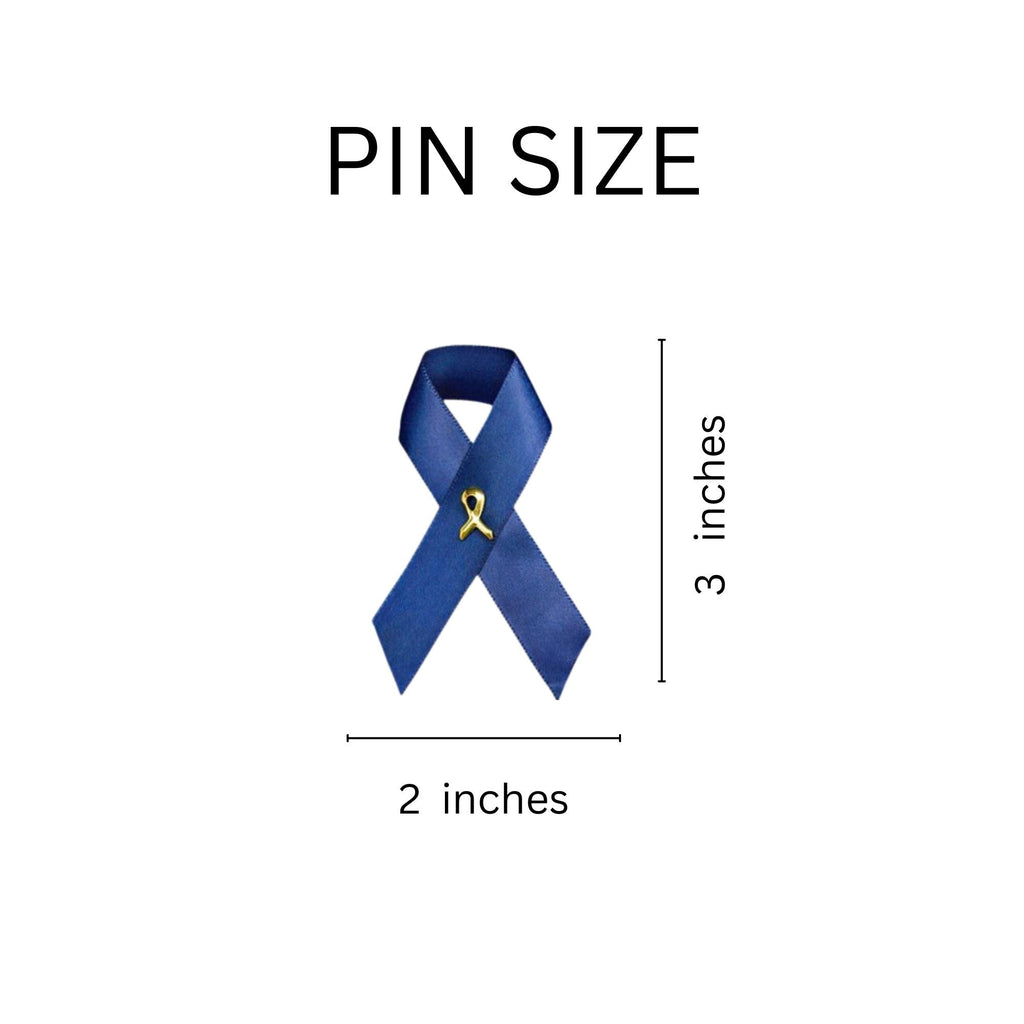10 Pack Dark Blue Satin Ribbon Awareness Pins