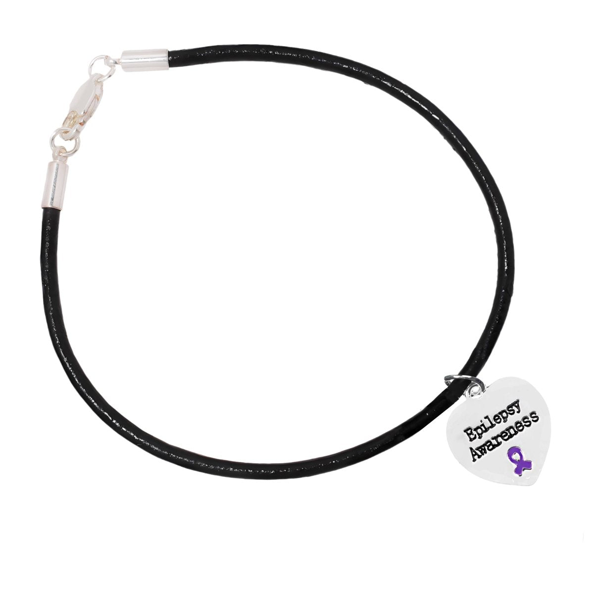 Epilepsy Awareness Heart Charm Leather Cord Bracelets