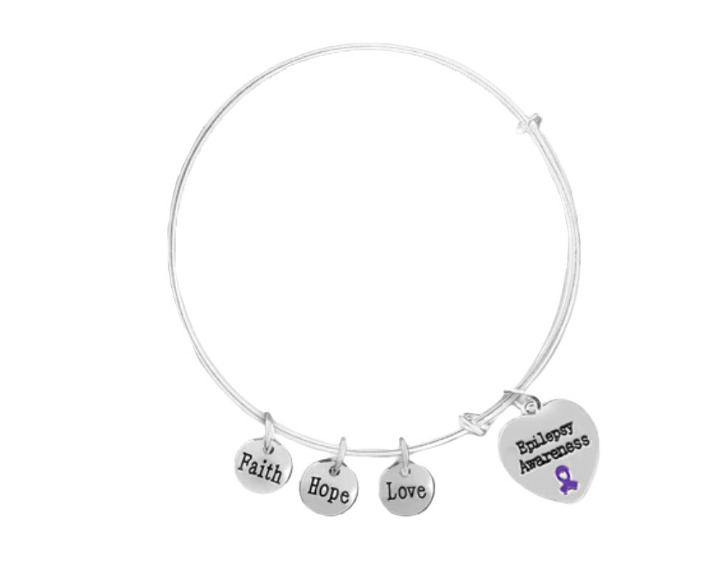Epilepsy Awareness Heart Retractable Charm Bracelets