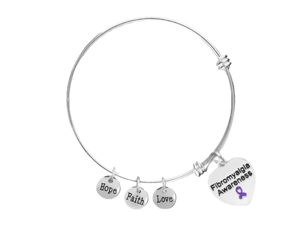 Fibromyalgia Awareness Heart Retractable Charm Bracelets