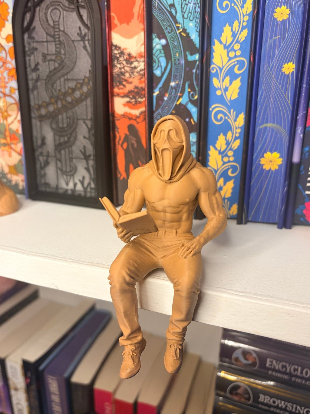 Ghost Face Reading a Book 3d Printed Bookshelf Decor