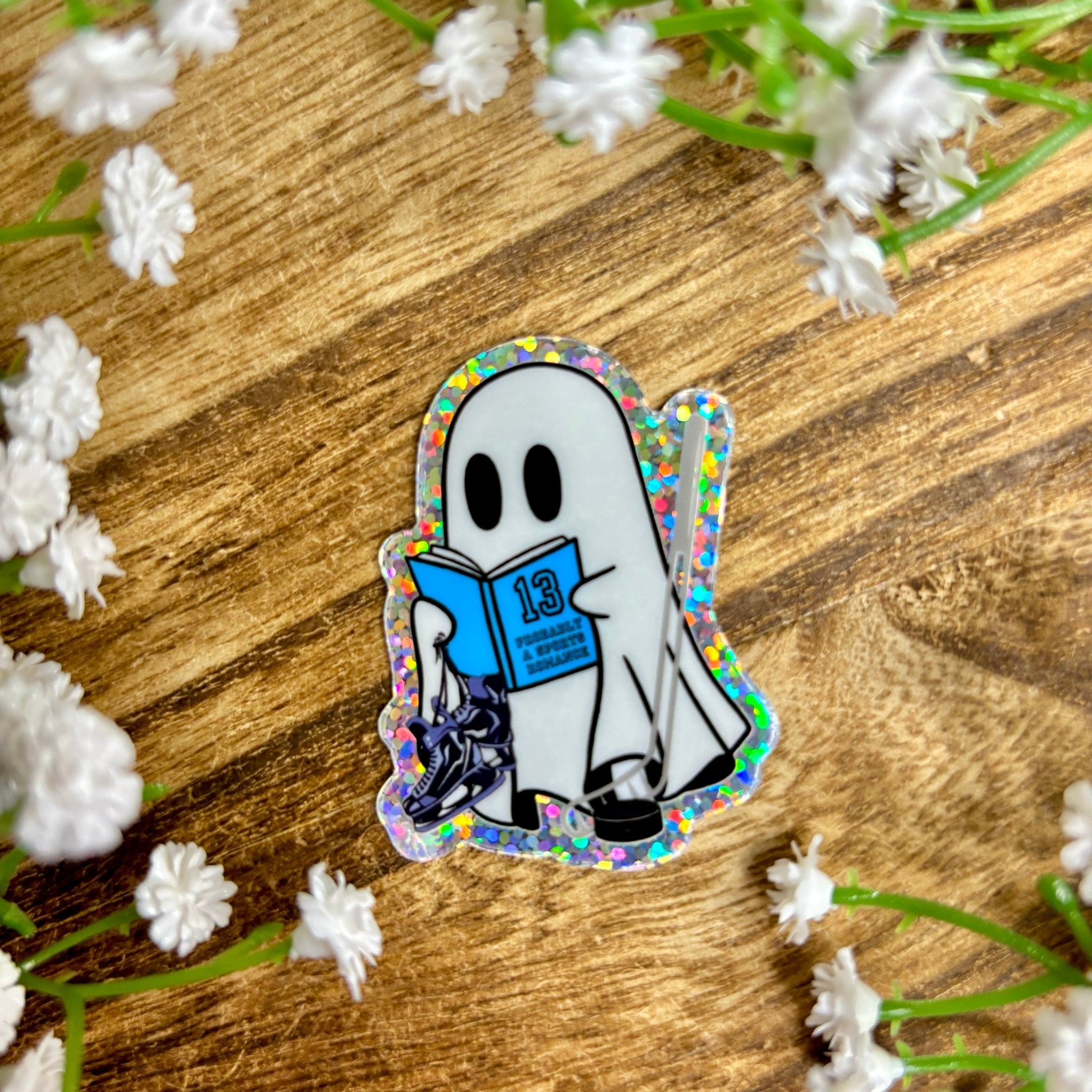 Ghost Reading Probably a Sports Romance Glitter Sticker