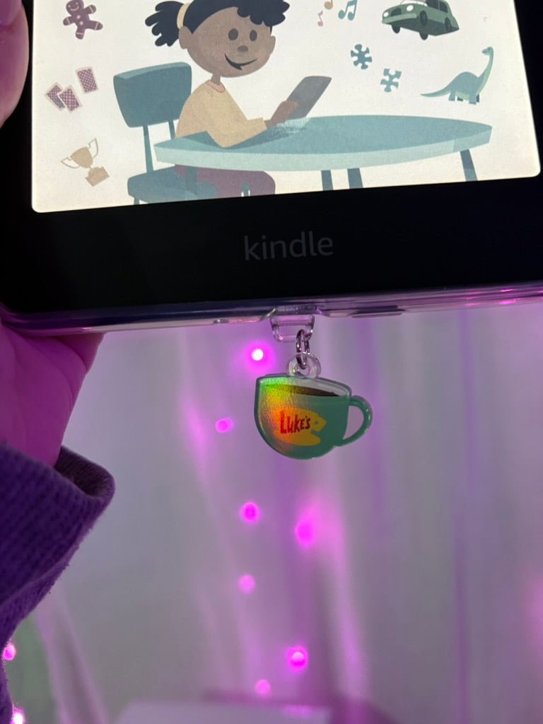 Coffee USB-C Dust Plug, Cup Charm, Hook Clasp, Holographic Finish
