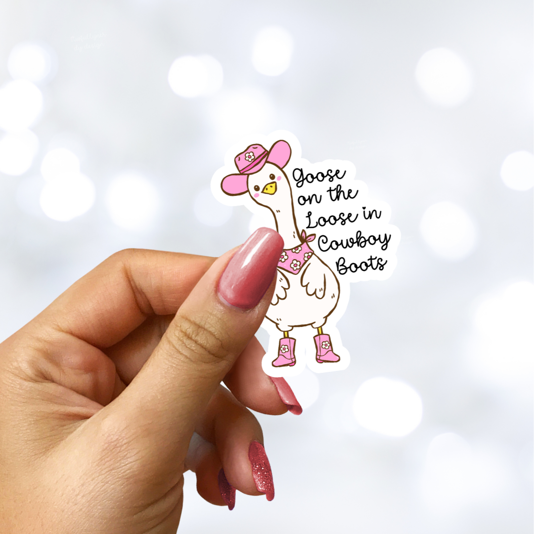 Goose on the Loose in Cowboy Boots Sticker