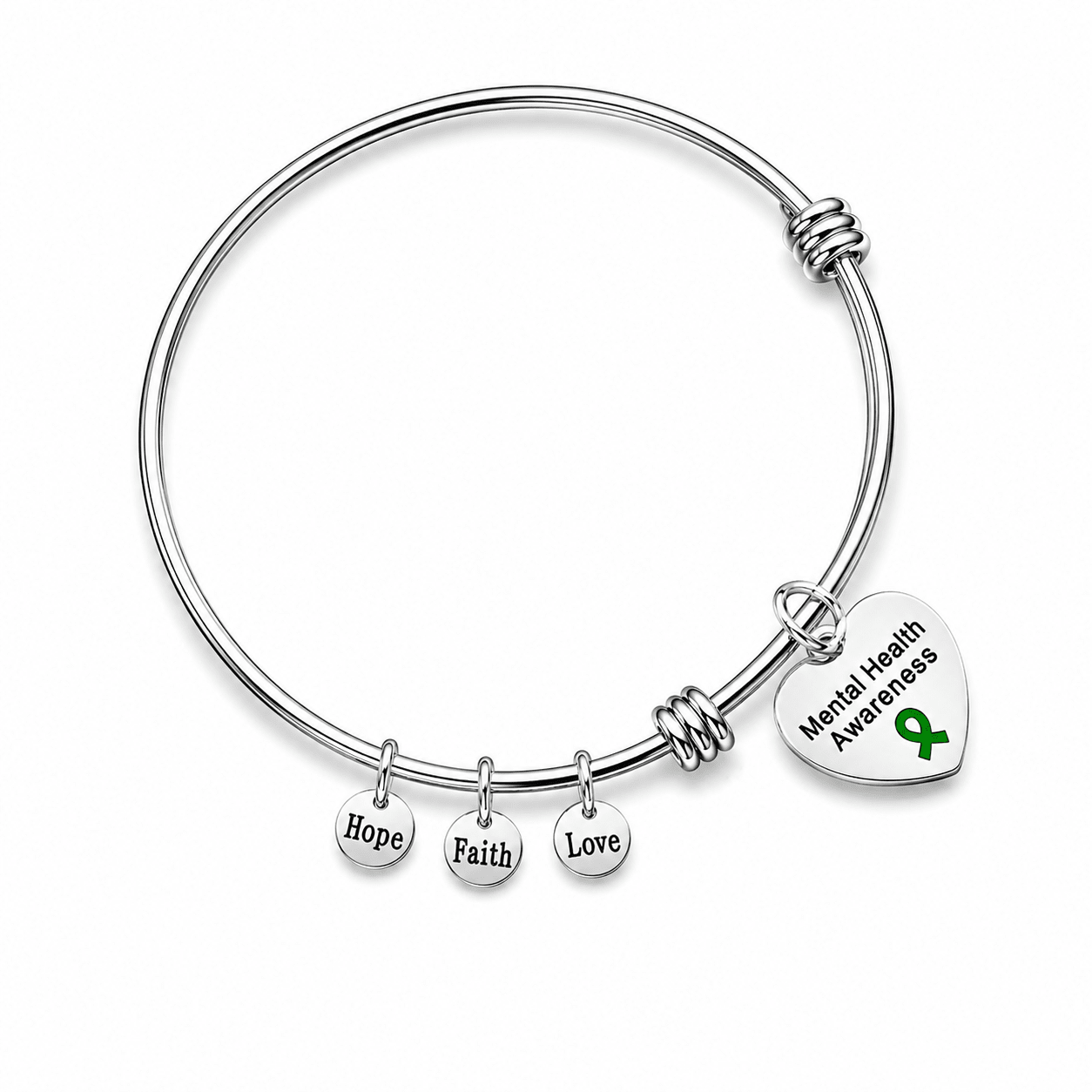 Green Ribbon Mental Health Retractable Charm Bracelets