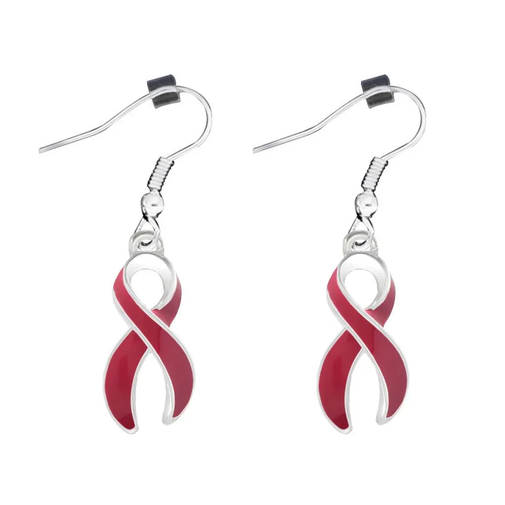 Hanging Burgundy Ribbon Awareness Earrings