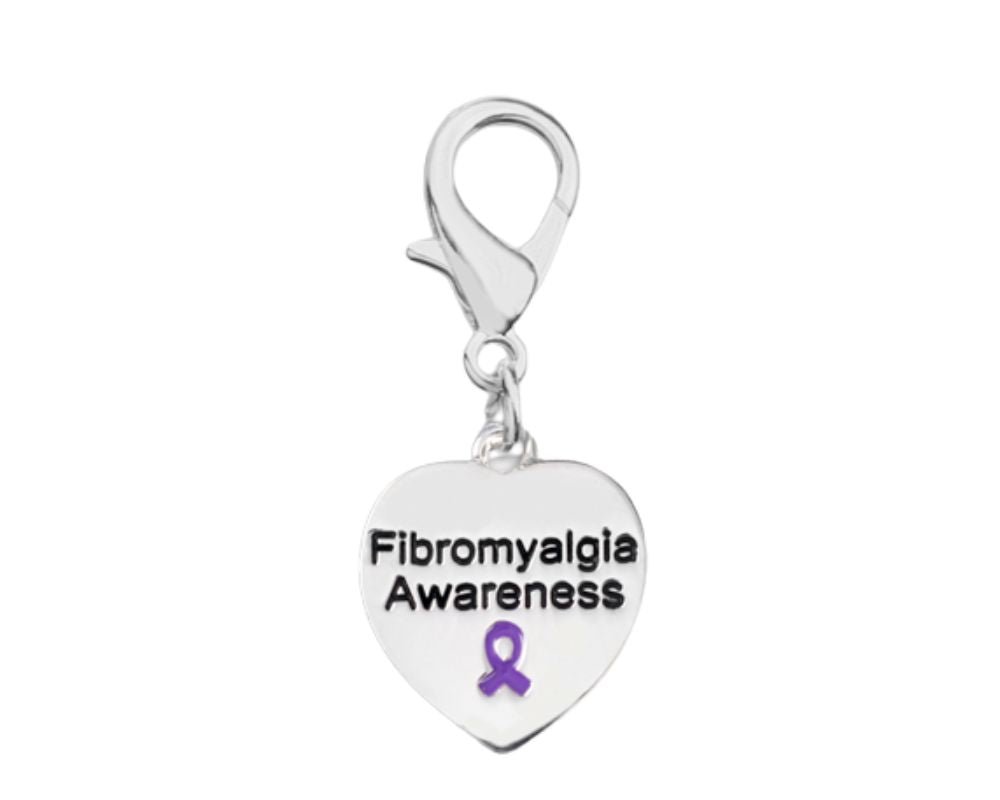 Heart Shaped Fibromyalgia Awareness Hanging Charms
