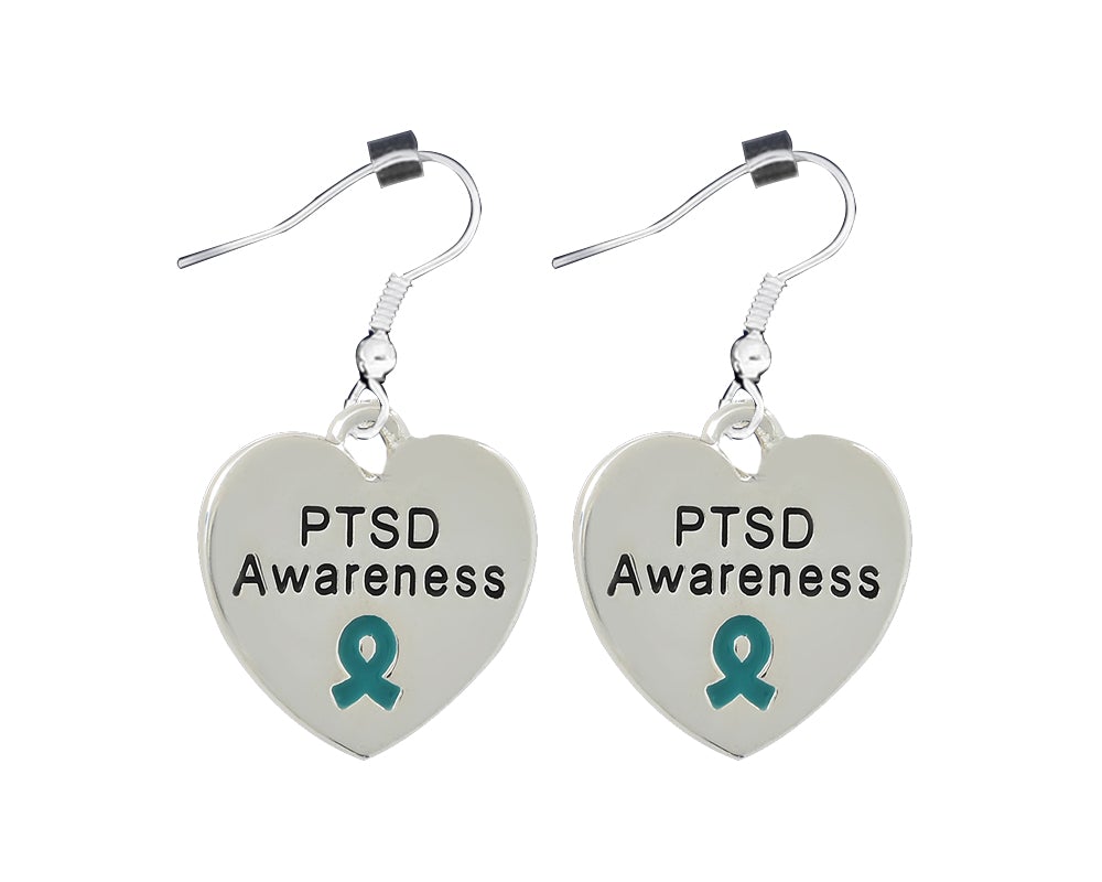 Heart Shaped Post Traumatic Stress Disorder PTSD Awareness Earrings