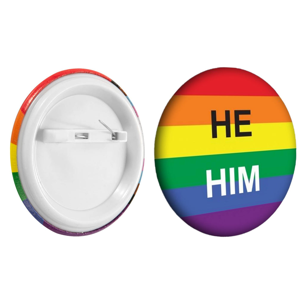 He/Him Pronoun Rainbow Flag Button Pins