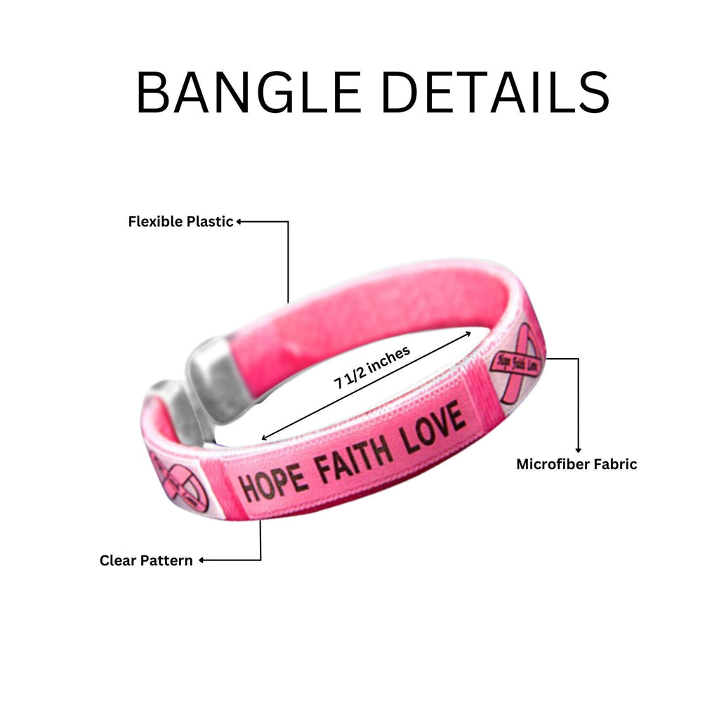 Hope, Faith, Love Pink Ribbon Bangle Bracelets