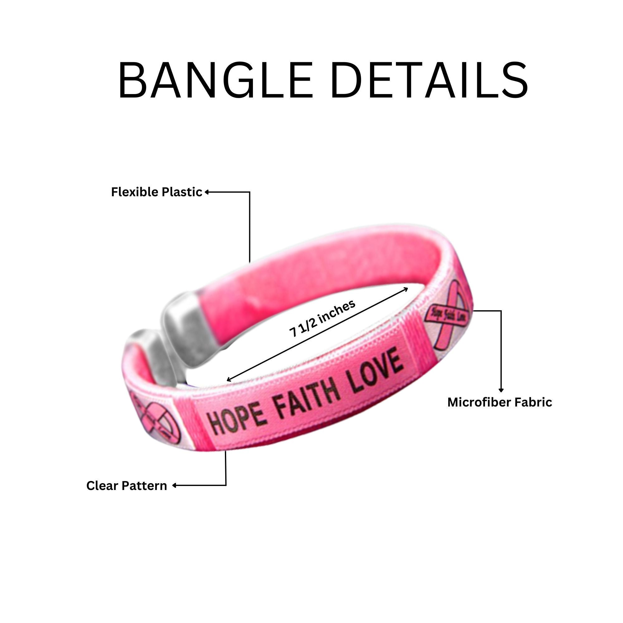 Hope, Faith, Love Pink Ribbon Bangle Bracelets