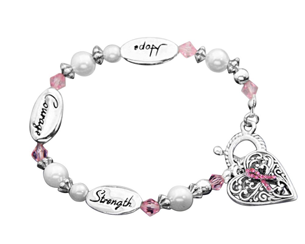 Hope Strength Courage Pink Ribbon Bracelets