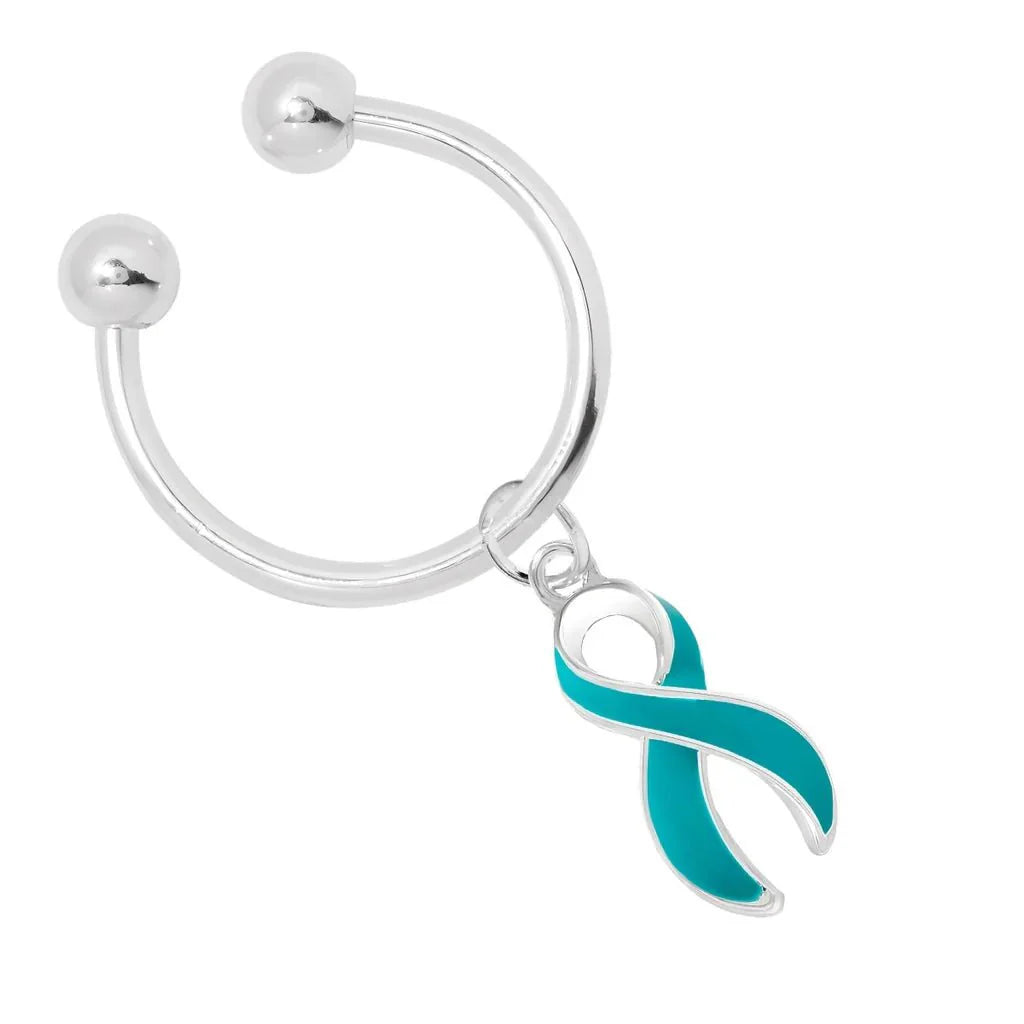 Horseshoe Teal Ribbon Key Chains