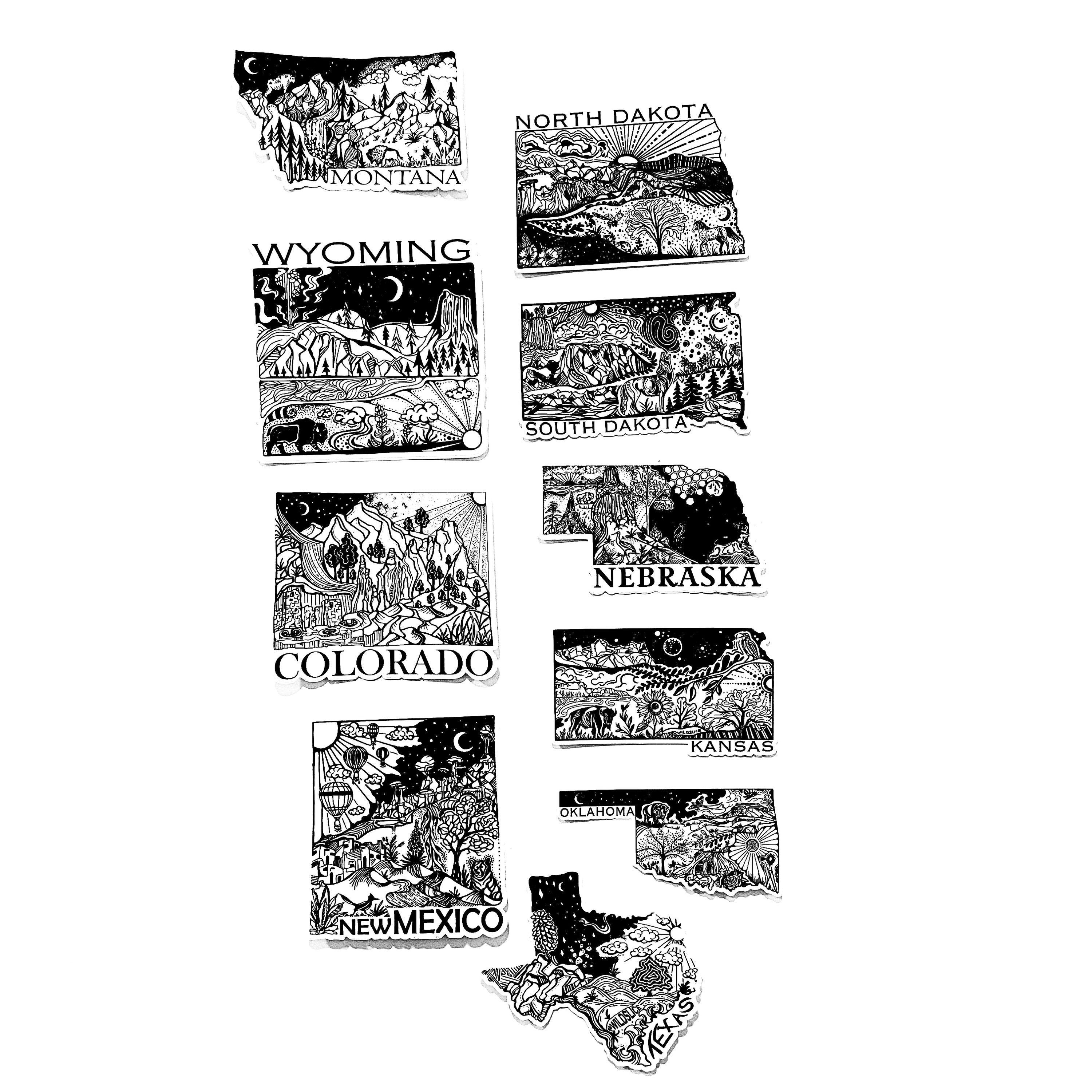 USA sticker pack. Save 97 dollars! 50 state stickers 4" Weatherproof and durable,  Outdoor sticker, Travel sticker, Wanderlust, Moon , Trees