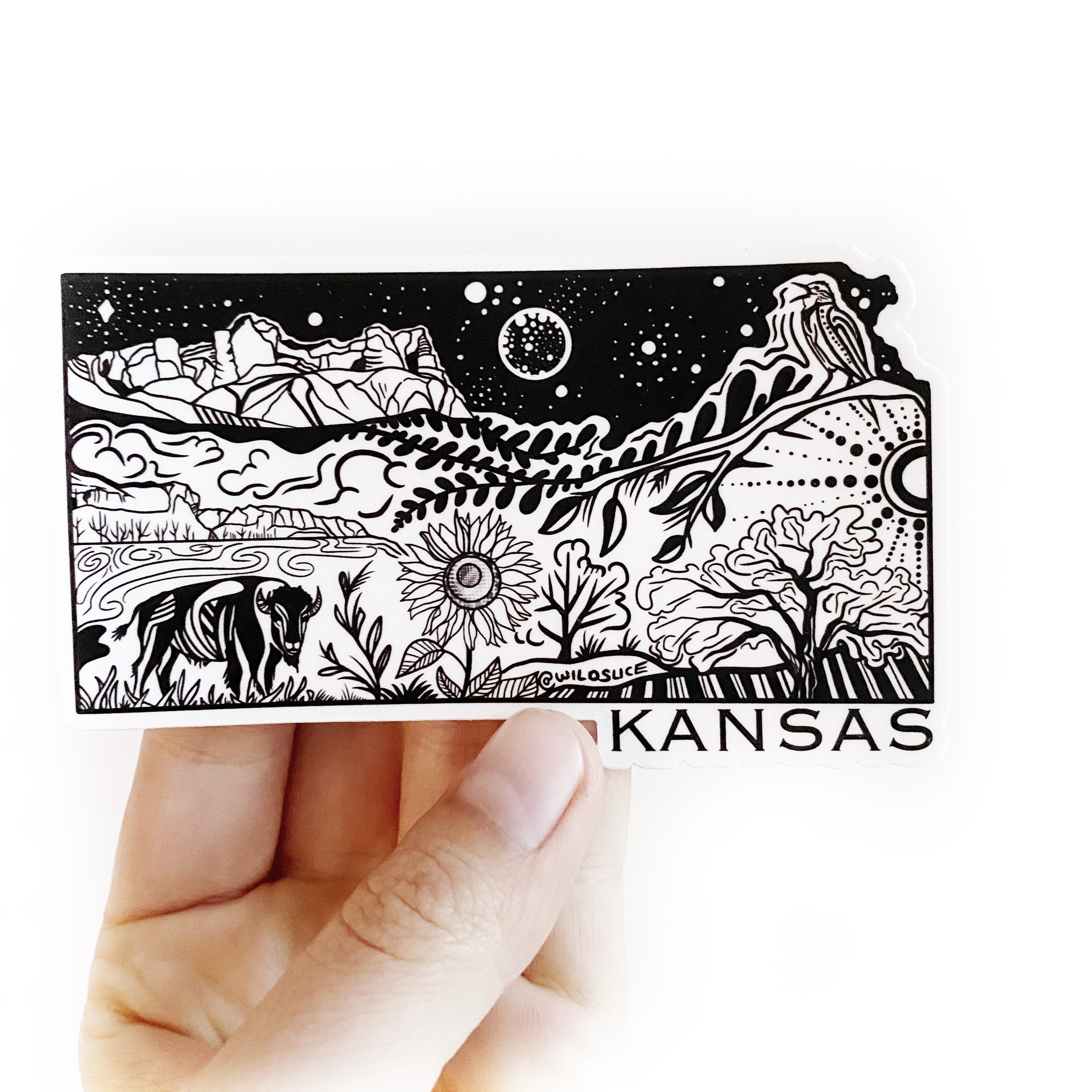 Kansas State Sticker  4" Weatherproof and durable,  Outdoor sticker, Travel sticker, Wanderlust, Moon , Trees
