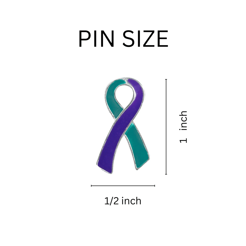 10 Pack Teal & Purple Ribbon Pins for Suicide & Sexual Assault