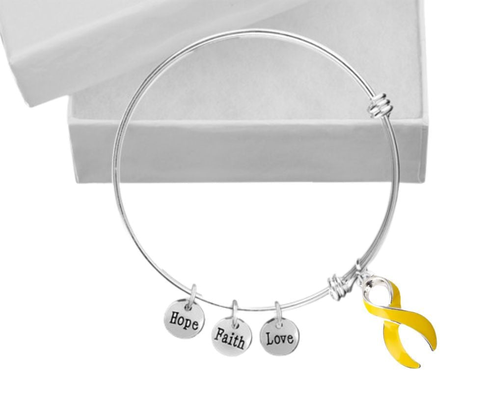 Large Gold Ribbon Awareness Retractable Bracelet
