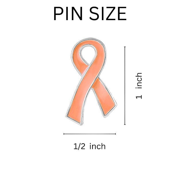 10 Pack of Peach Ribbon Awareness Pins for Uterine, Endometrial Cancer