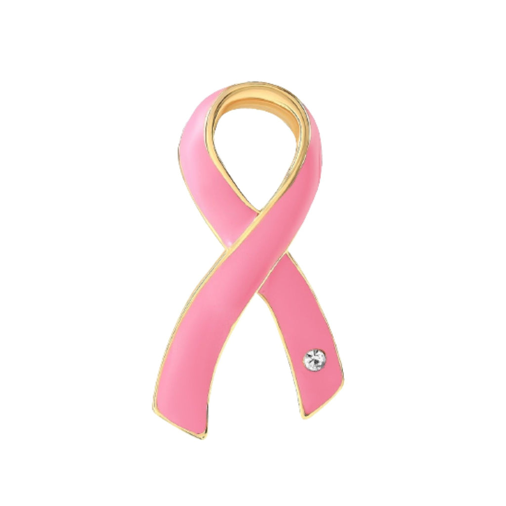 Large Pink Ribbon Pins with Crystals