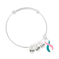 Large Pink & Teal Ribbon Hope Charm Retractable Bracelets
