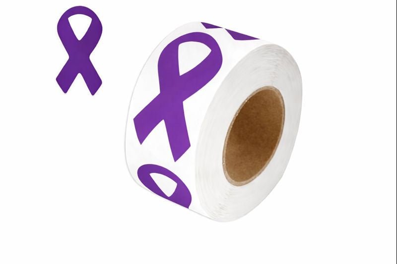 Large Purple Ribbon Stickers (250 per Roll)